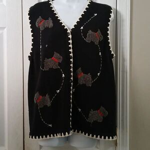 Tabi International vintage black gray scottie dog sweater holiday vest Sz M EUC